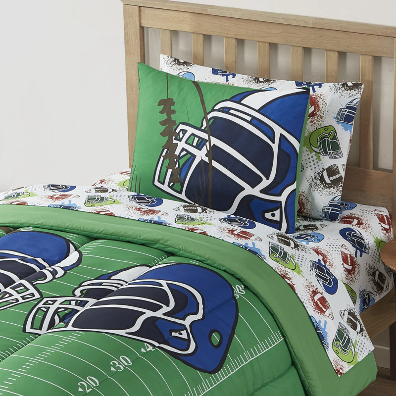 Ensemble d'édredon et de draps à imprimé de football pour enfants, Lit simple