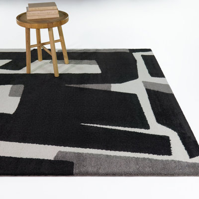 Podesta Grey/Black Abstract Geometric Area Rug