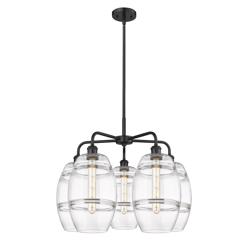 Lustre rond / ovale à abat-jour 5 lumières, H 15,38 po x l 26 po x P 26 po, Noir mat, Transparent