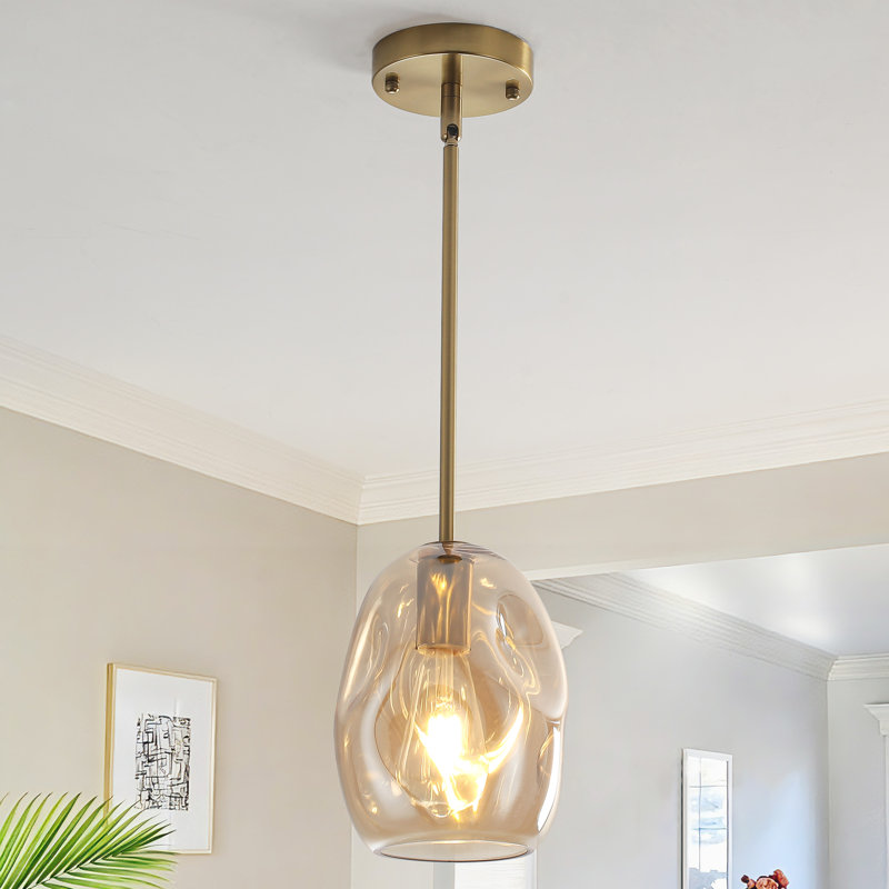 1 - Light Modern Pendant with Amber Glass Shade