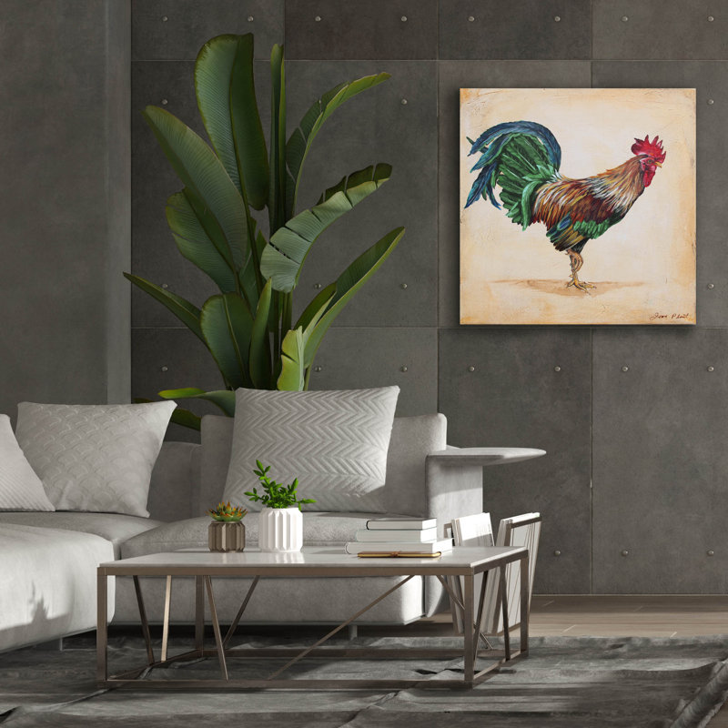 «Rooster-h» par Jean Plout, art mural sur toile, H 37 po x l 37 po x P 1,5 po