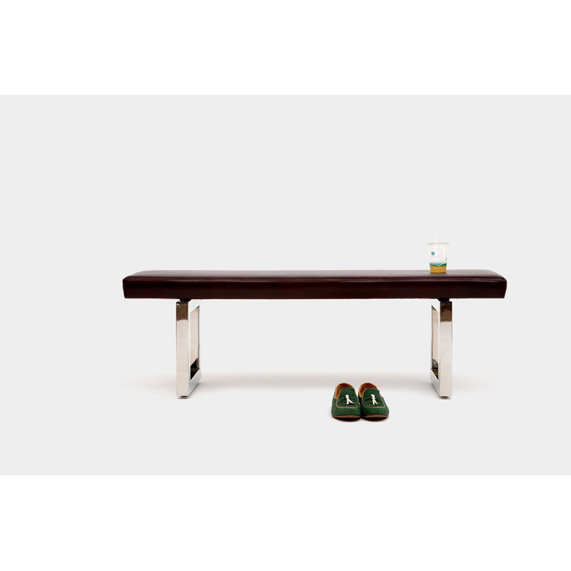 Gax Leather Dining Bench, 18" H x 48" W x 16" D, Burgundy, Stainless Steel