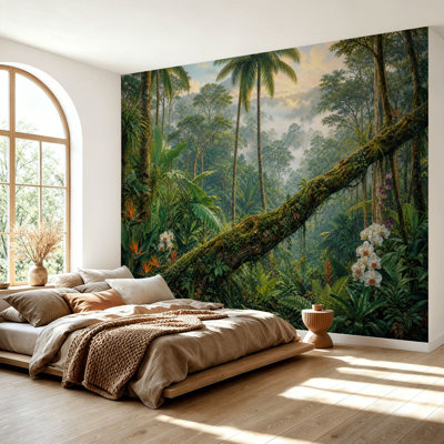 Papier peint adhésif autocollant Jungle tropicale, feuillage botanique exotique, palmiers, forêt tropicale, papier autocollant amovible, décoration murale pour salon, chambre à coucher