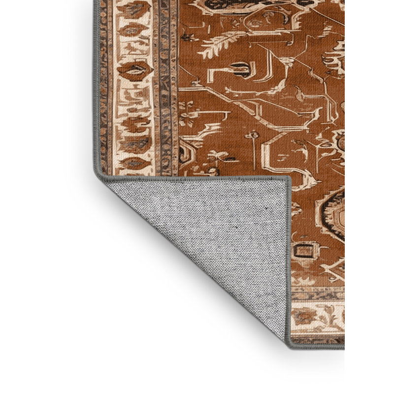 Tapis brun lavable à la machine, Rond 3 pi