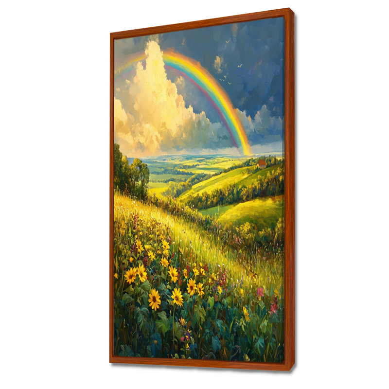 Rainbow And The Sunlit Fields - Rainbow, reproduction d'art encadrée, H 60 po x l 28 po, Reproduction avec cadre flottant