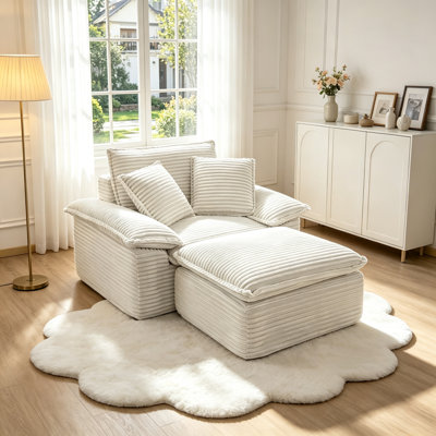 Ensemble de canapé-lit surdimensionné de 47 po et demi avec siège profond et repose-pieds mobile à 2 couches, canapé-lit Cloud avec méridienne, canapé-lit modulaire 1 place pour le salon, non-assemblé, molleton, beige