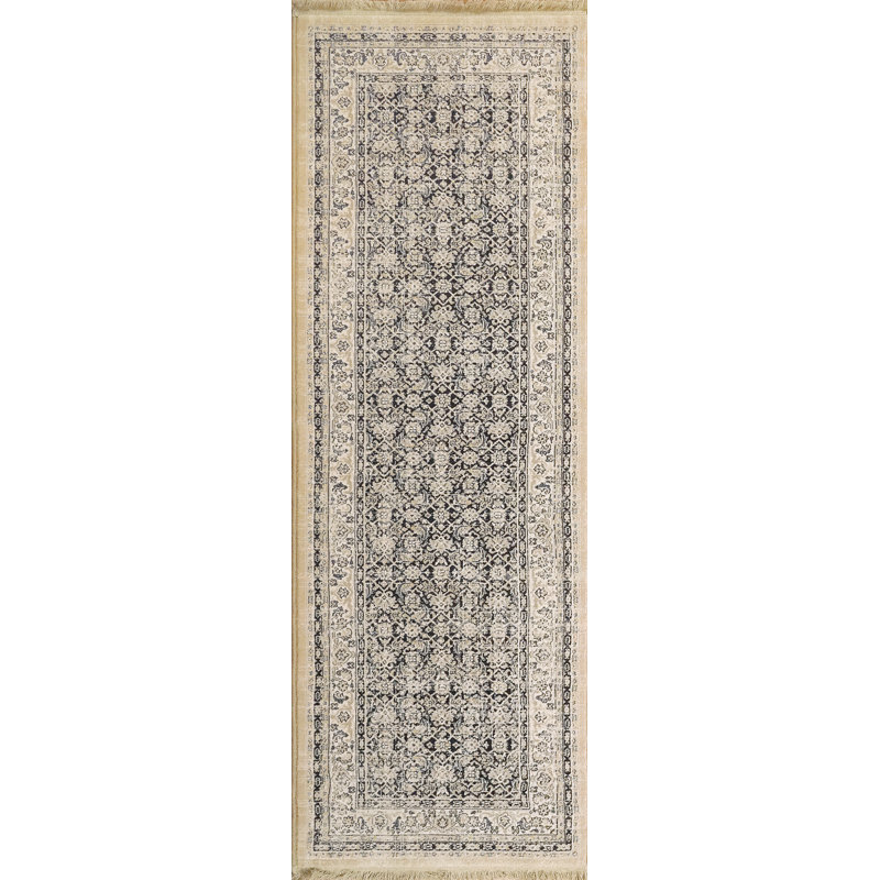 Tapis beige / bleu en laine Annia, Tapis de couloir 2 pi 9 po x 8 pi 2 po