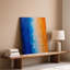 Toile, création d'une peinture expressionniste abstraite mettant en vedette un mélange dynamique d'art mural bleu marine foncé et orange vif-2020424336
