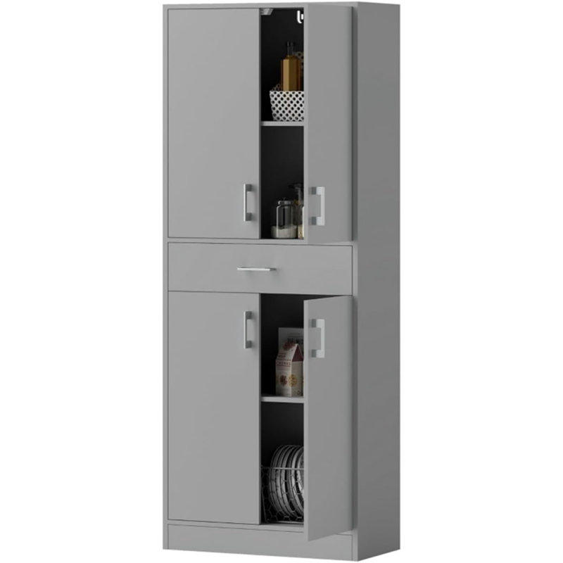 Armoire de rangement pour garde-manger gris avec tiroir et tablettes réglables, armoire de rangement pour cuisine, salle de bain ou couloir, l 27,75 po x P 13,5 po x H 70,75 po
