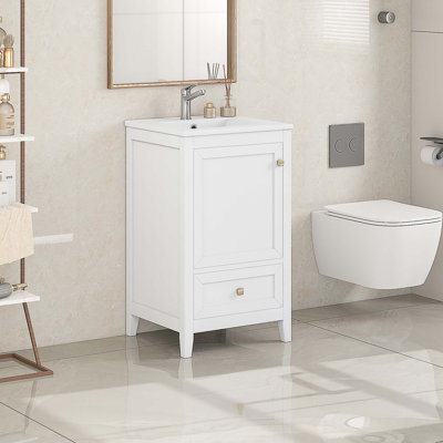 Meuble-lavabo de 20 po avec lavabo, armoire de salle de bain avec porte à fermeture douce, support de rangement et tiroir