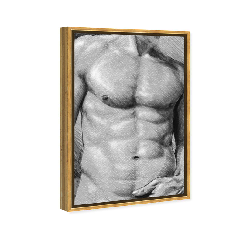 Torse mâle en gris - impression, Cadre en plastique doré, H 31 po x l 21 po x P 1,75 po