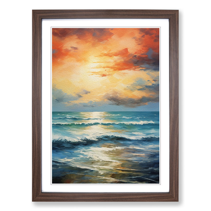 Seascape Tachisme No.2 - Single Picture Frame Print on Wood, 64cm H x 46cm W x 2cm D, Walnut