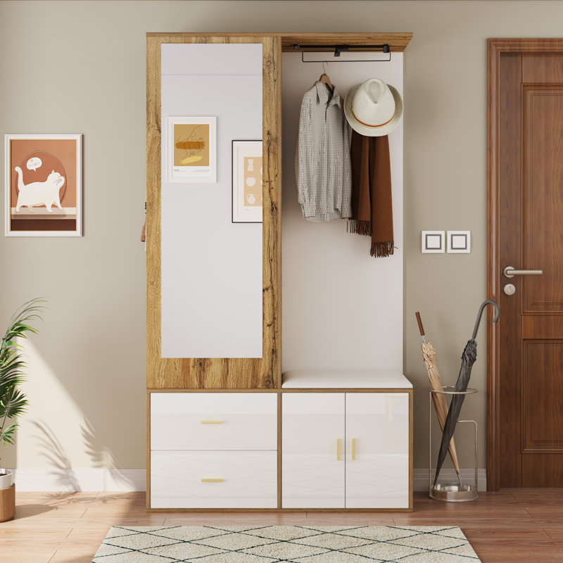 Hall Tree 100cm Wide with Bench and Shoe Storage, White