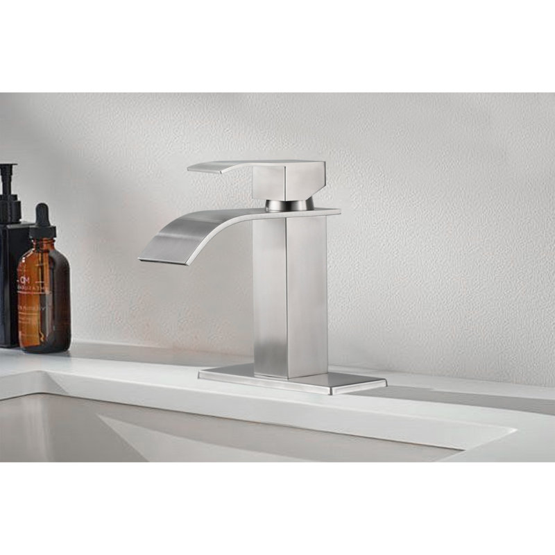 Waterfall Spout Single Handle Bathroom Sink Faucet, Brushed Nickel