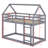 Twin Over Twin House-Shaped Rubber Wood Floor Bunk Bed – Ladder & Guardrails Included-1232136502