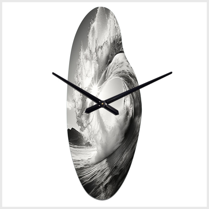 Horloge murale asymétrique en métal noir et blanc Wave I, Grand