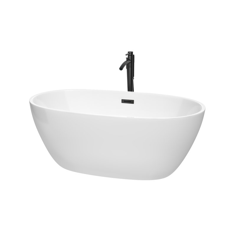 Juno 59'' x 32'' Soaking Acrylic Bathtub with Faucet, White/Matte Black