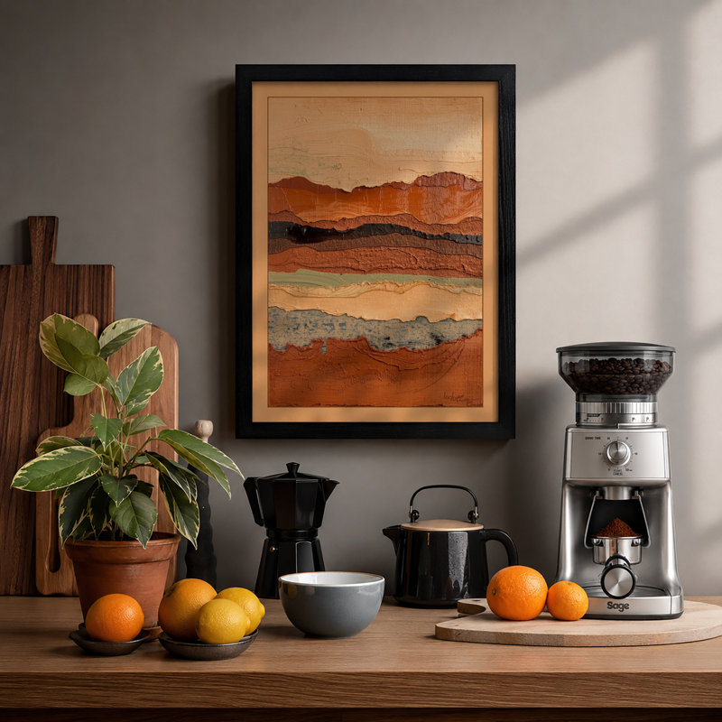 Earth Strata Abstract - Framed Print, A2 - 59.4 x 42.0 cm, Black