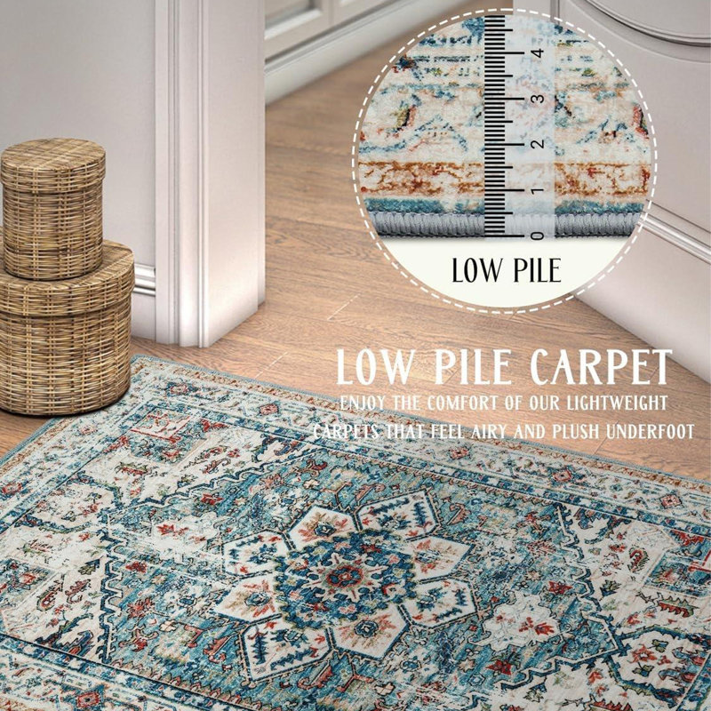 Hallway rug - non-slip and waterproof, machine washable, low pile rug for entryway, bedroom or kitchen, Rectangle 2" x 6" 