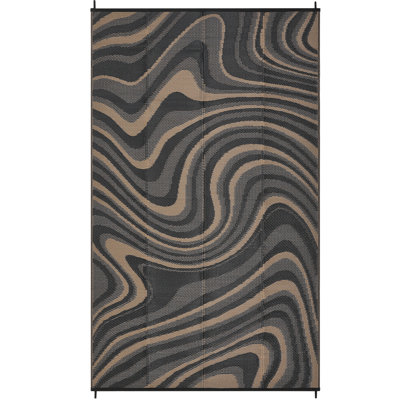 Waterproof Reversible Outdoor Rug – Modern UV Resistant Patio Area Mat with Non-Slip Backing, Collapsible, Easy Clean Carpet for Porch, Deck, RV, Balcony – Black/Gray/Coffee, 10x14ft (305x427cm)
