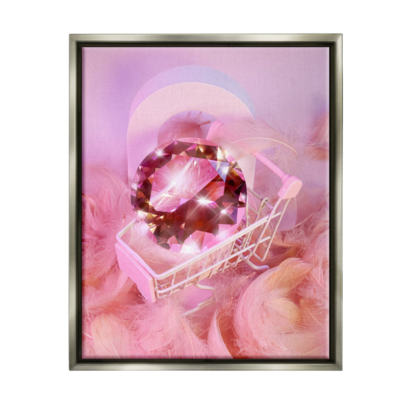 "Pink Glam Gem" dans un chariot encadré sur bois par Ziwei Li, impression, H 21 po x l 17 po x P 1,7 po