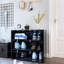 Rangement à chaussures noir avec porte en verre et à DEL, armoire décorative et pratique