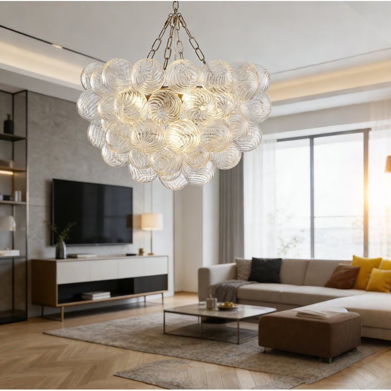 Lustre en verre de Murano soufflé à la main 24 lumières 5 lumières avec cadre laiton doré 24 pouces, 5 lumières