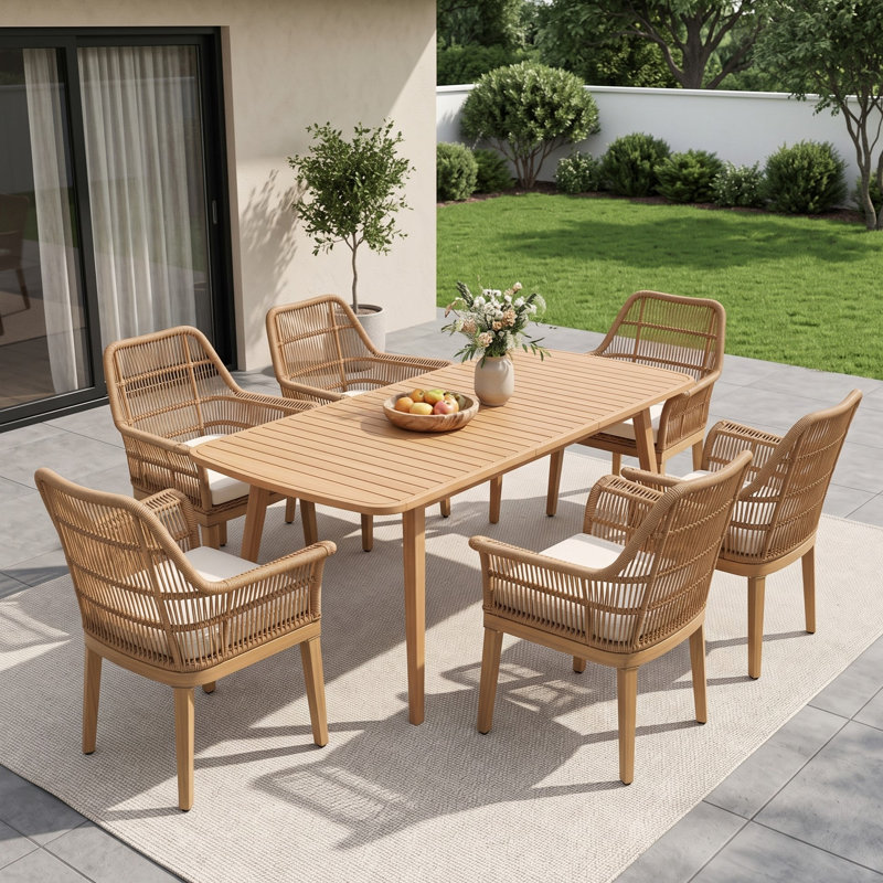 Chaises de salle à manger d'extérieur avec coussin Javert, 6, Beige