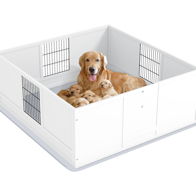 Grande boîte de mise bas pour chien - espace respirant, coussin facile, l 47,2 po x L 48,8 po H 18,9 po réglable pour les chiens antidérapants, stable