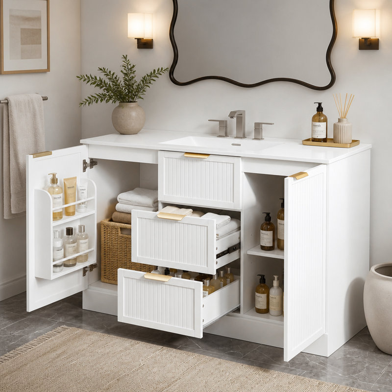 Freestanding Standard Single Vanity Bathroom Vanity With Resin Top