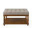 Grande table basse avec repose-pieds carré en lin capitonné et grand repose-pieds avec tablette en bois massif-661687320