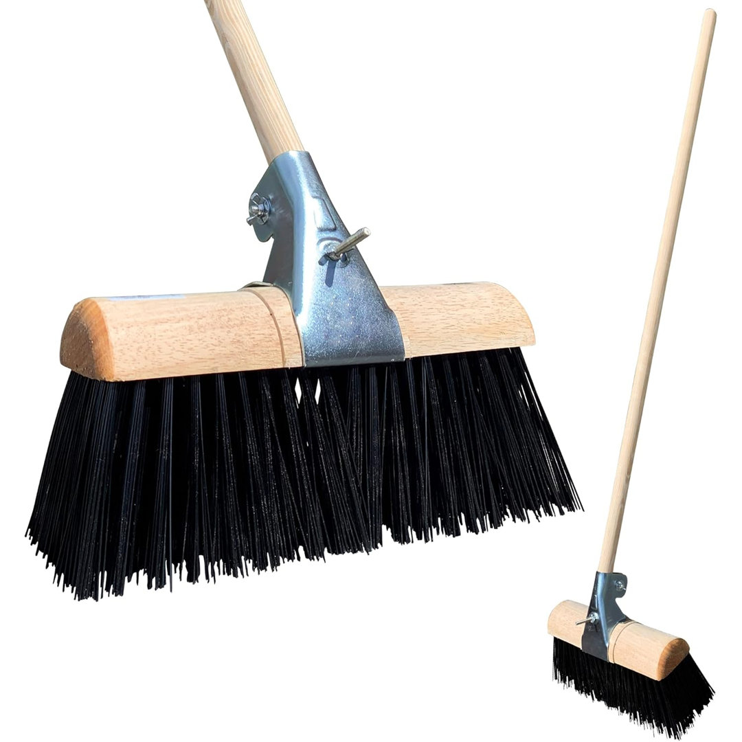 13" Stiff PVC Yard Brush Outdoor Broom with Metal Handle Clamp