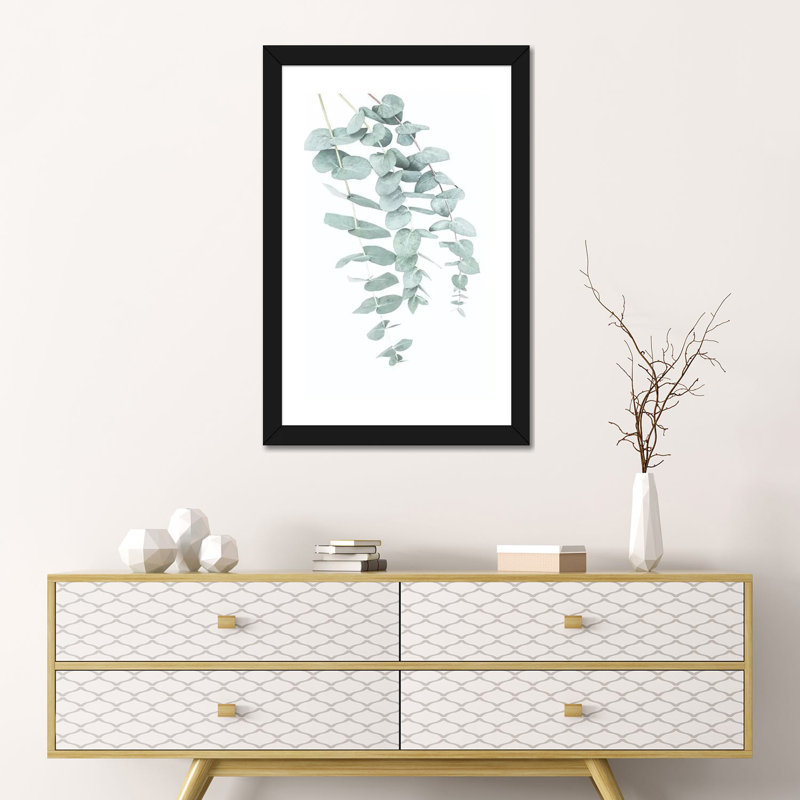 «Eucalyptus II» par Sissi et Seb - impression d'art graphique, Blanc, H 24 po x l 16 po x P 1 po, Papier encadré noir
