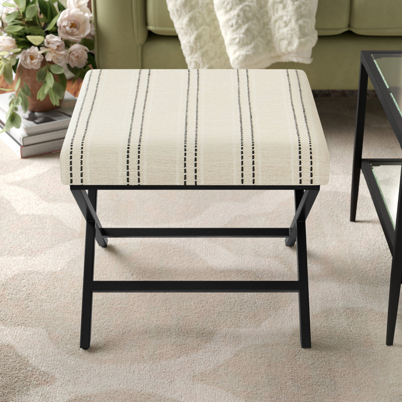 Priscilla Upholstered Ottoman, Cream Stripe