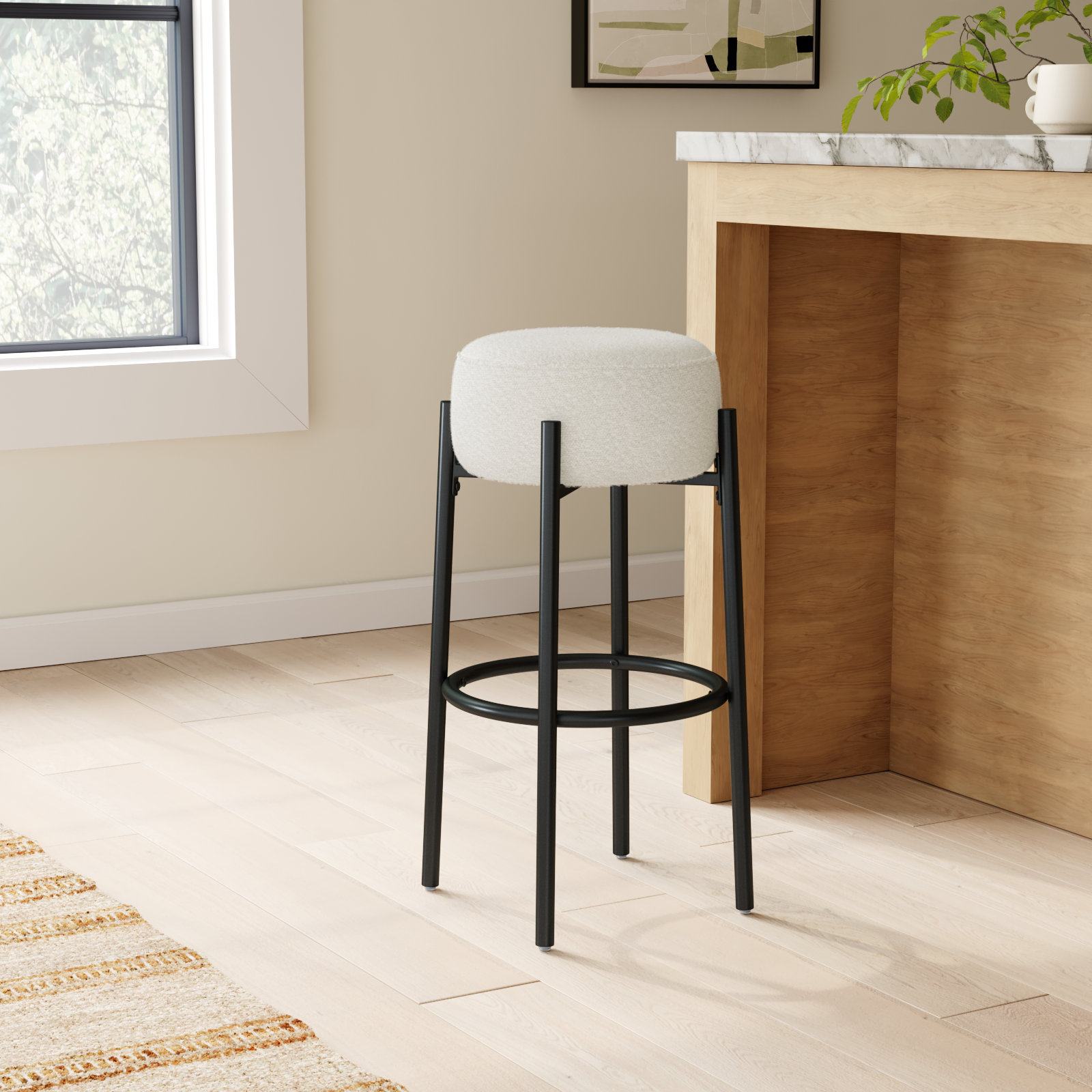 Colombe 30" Bar Stool, Bar Stool (30" Seat Height), Boucle-Ivory