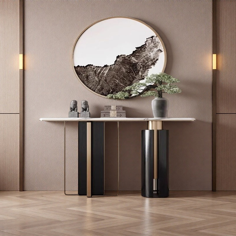 Sintered Stone Black Gold Console Table, 33.46" H x 63" W x 13.78" D