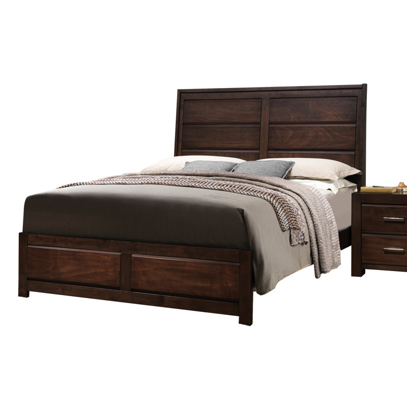 Grand lit en bois de noyer avec panneau de style et plateforme de matelas stable