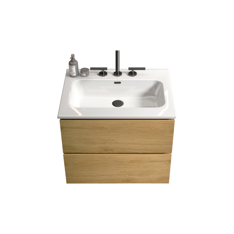 Timeless Wall Mount Bathroom Vanity With Ceramic Sink And Ample Storage, Oak