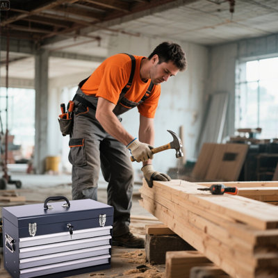 Portable 21-inch Metal Tool Box With 4 Drawers, Smooth Bearing Slide, , And Padding For Protection On Go Chest Liners, Tracks Quiet Drawer Use