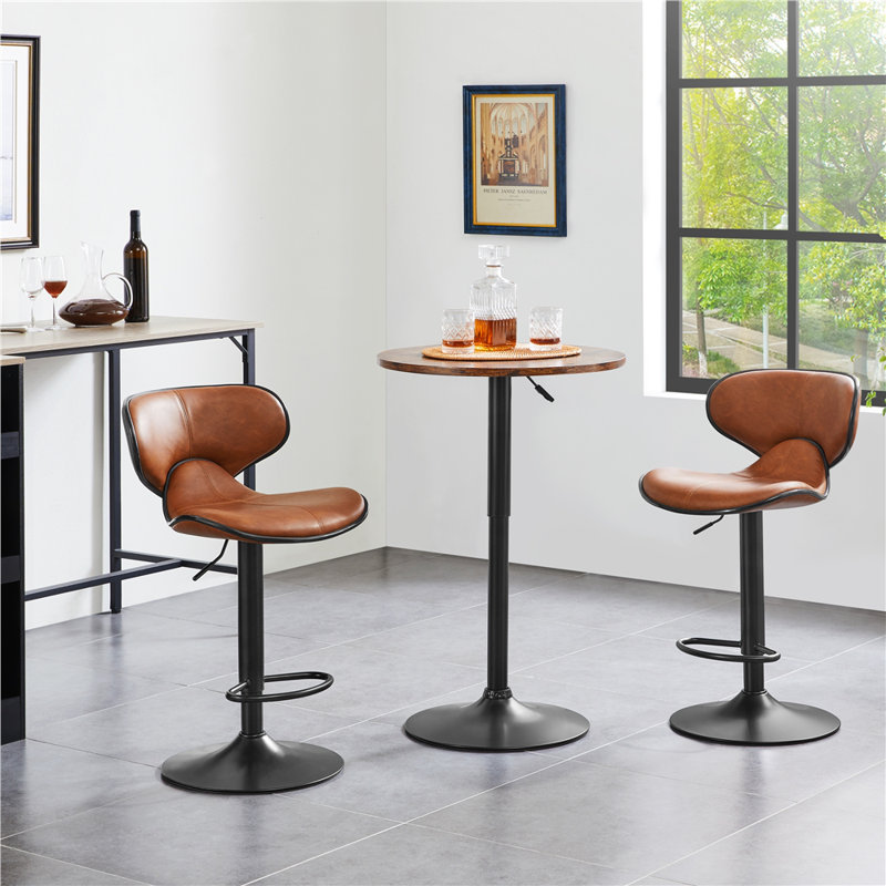 Round Metal Base Dining Table, Black, Rustic Brown