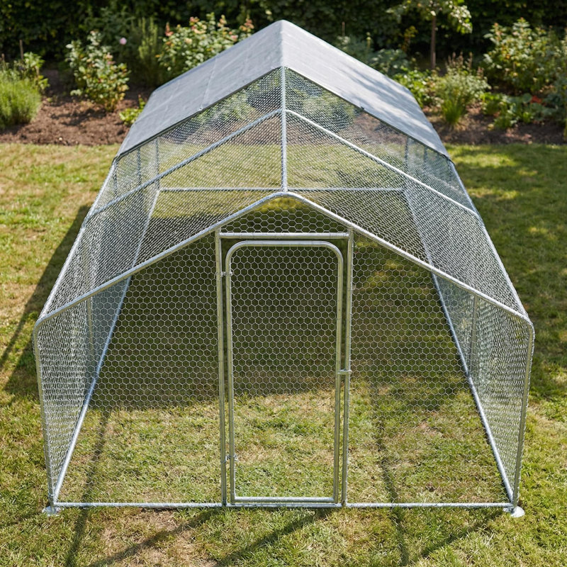 Galvanized pipe pointed-roof chicken cage, wrought iron, 300*600*200 mm, original color.