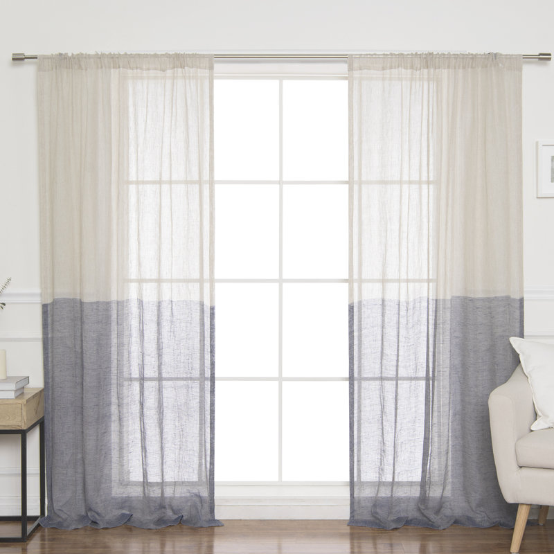 Burtie Linen Room Darkening Single Curtain Panel, White/Blue