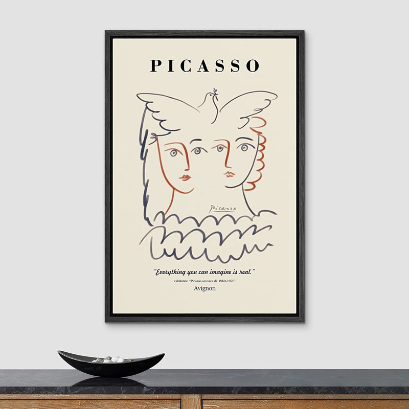 «Avignon Birds» par Pablo Picasso, impression sur toile, Cadre noir, H 24 po x l 16 po x P 1,5 po