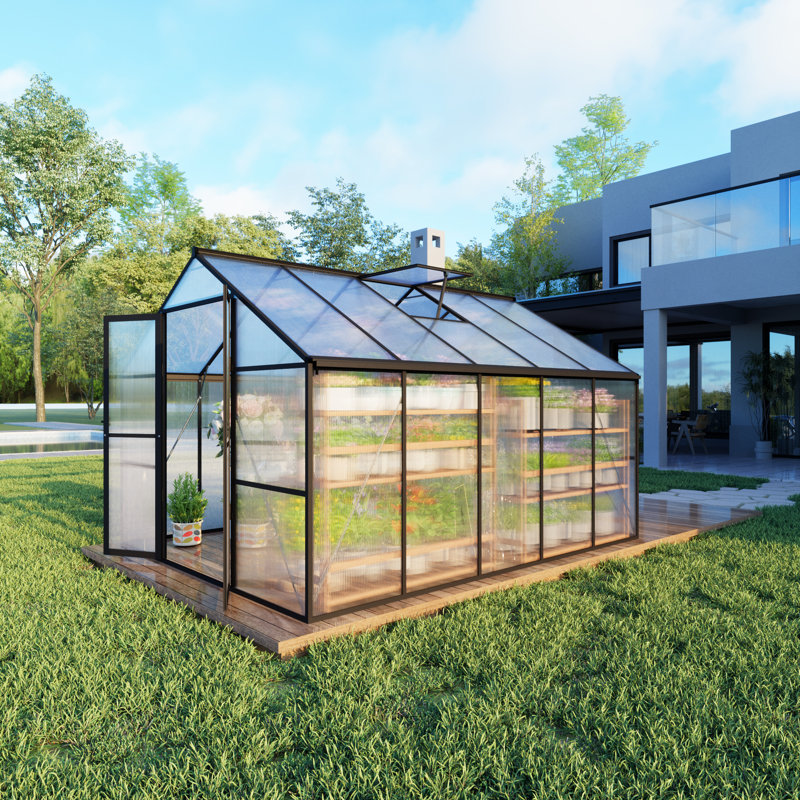 8X10 FT Greenhouse For Outdoors, Walk-In Polycarbonate Greenhouse, 8' W x 9.9' D