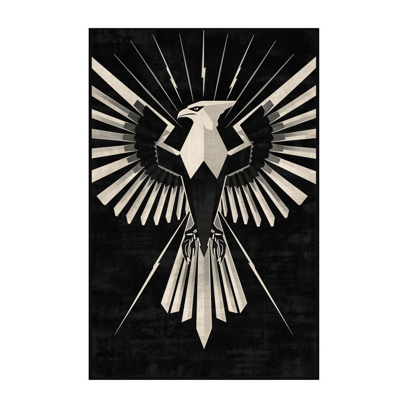 Tapis lavable à la machine Ozgur Thunderbird Art Deco Starburst en noir - reliure noire, 8 x 12
