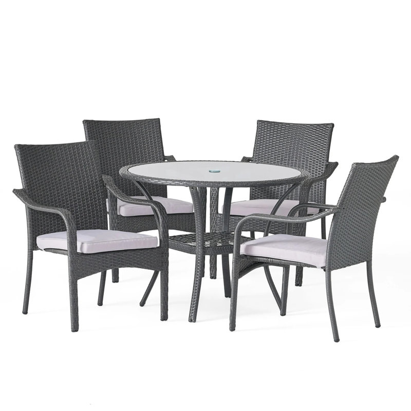 Ensemble de salle à manger d'extérieur en rotin avec 4 chaises, gris