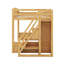 Grand lit mezzanine en bois avec escalier et garde-robe, tablettes de rangement et espace sous le lit-946739585