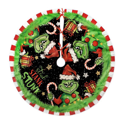 Jupe d'arbre de Noël 48 po, tapis de ferme noir et vert, décoration de Noël amusante pour la fête de Noël et la maison