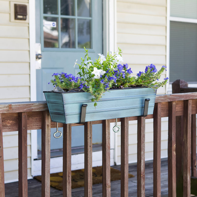 Nantucket Blue Galvanized Steel Rectangular Planter Box with Brackets