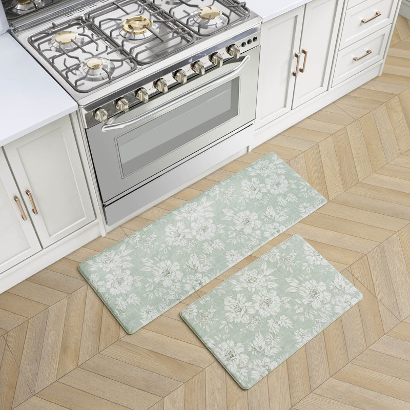 Laura Ashley Iris Comfort Standing 2 Pieces Anti-Fatigue Mats, 17.5" x 48" / 17.5" x 28", Sage Green